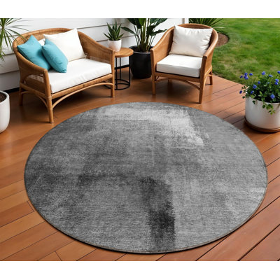 Tapis d'intérieur rond lavable abstrait gris anthracite 8 pi