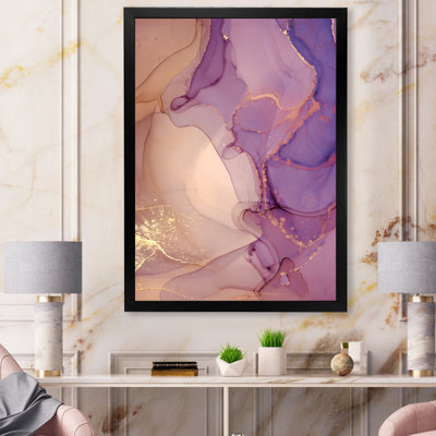 Mauve et jaune nuages d'encre de marbre - décoration murale encadrée abstraite