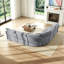 Canapé modulaire en forme de L 5 places avec coin incurvé - Tissu en velours côtelé moelleux, 7 coussins (3 coussins + 4 lombaires), mobilier de salon moderne