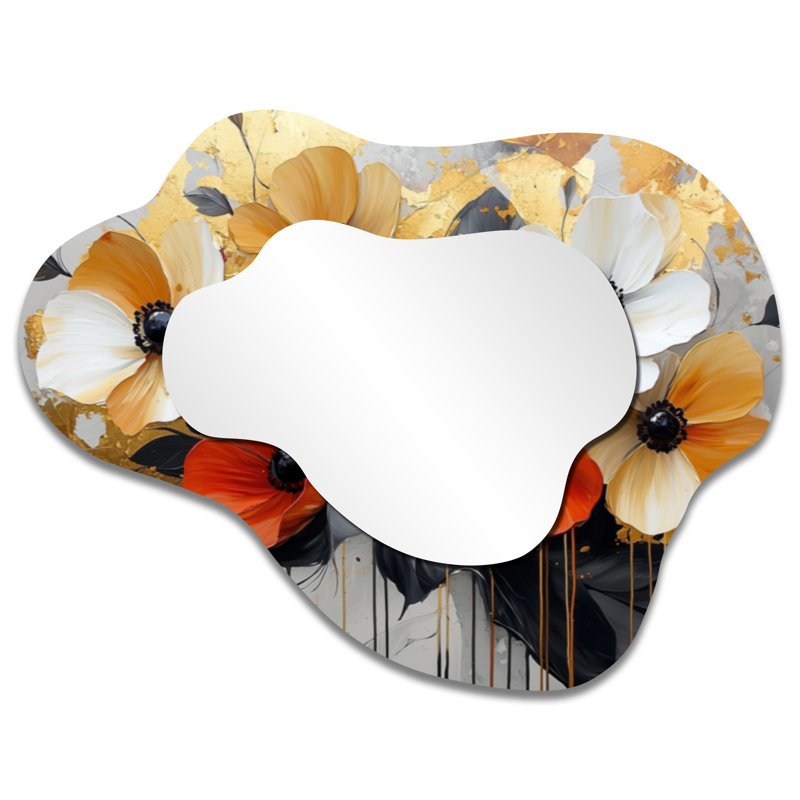 Timeless Sunset Poppies Bloom - miroir asymétrique Poppies, miroir mural traditionnel, imprimé sur métal, 27 po x 35 po