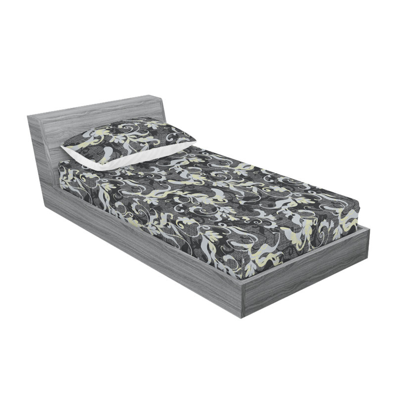 Drap-housse et taies décoratives 3 pièces Ambesonne, Bleu ciel pâle / motif floral gris pâle 3
