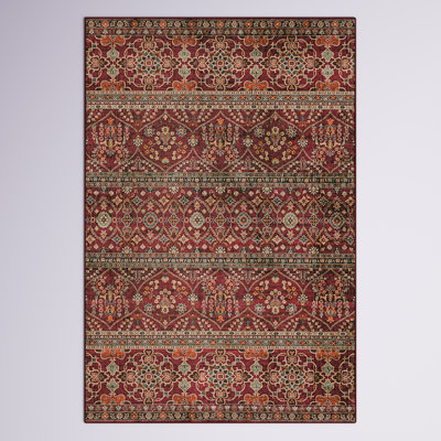 Ducote Washable Garnet and Ivory Machine Woven Area Rug