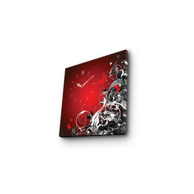 Horloge murale 17,7 po x 17,7 po Elegant Toile 100% suède avec cadre 100% bois (épaisseur: 1,2 po) | Décoration élégante pour le salon et le bureau, design intemporel et art fonctionnel