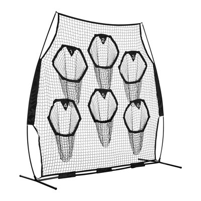 Filet d'entraînement 8 pi x 8 pi, filet d'entraînement avec 6 poches pour cible, filet sans nœuds, sangles de transport et étui de transport portable, rouge