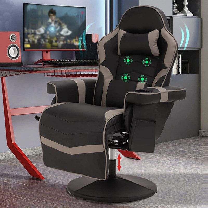 Red Barrel Studio® Caol Adjustable Reclining Ergonomic Faux Leather Swiveling PC & Racing Game Chair with Footrest, Gray