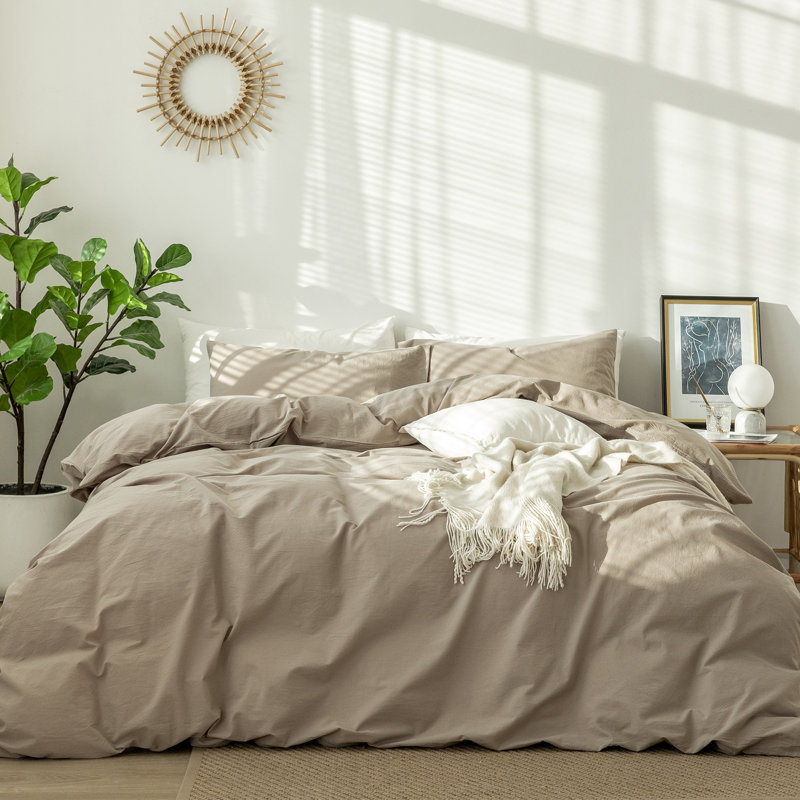 MooMee Duvet Cover Set 100% Washed Cotton Linen Like Textured Lightweight, California King Duvet Cover + 2 King Pillowcases