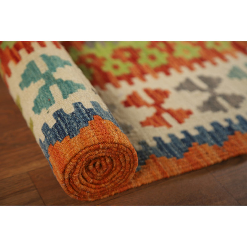 Tapis de salon réversible en laine Kilim 7 x 9