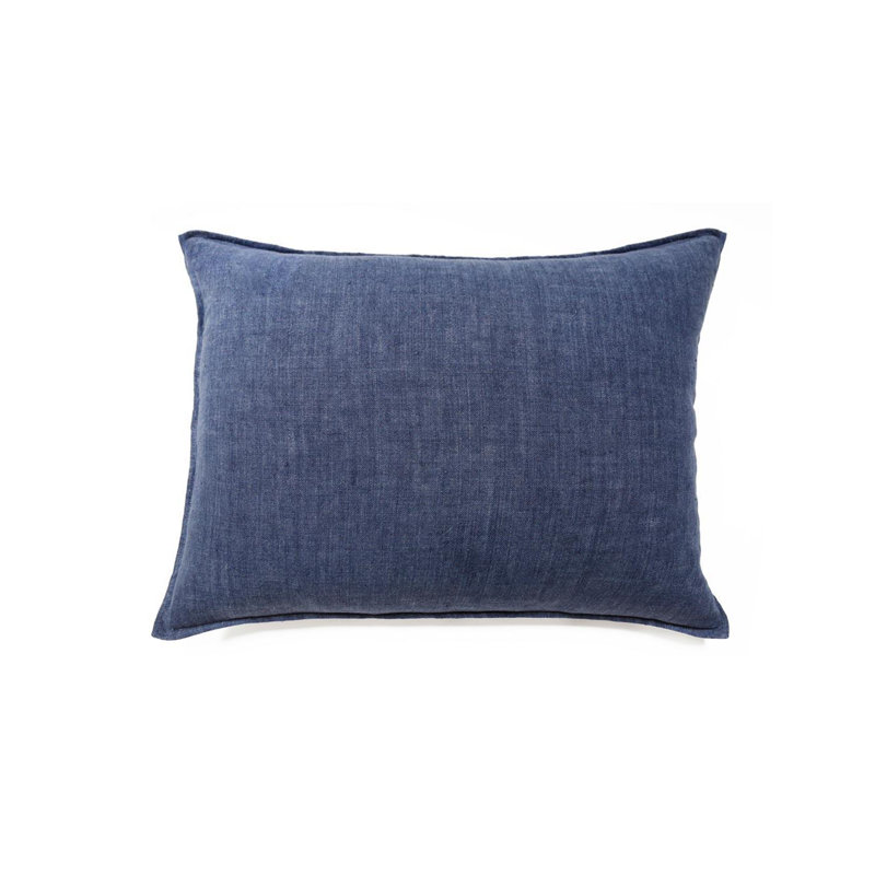 Indigo Hand-Loomed Linen Lumbar Throw Pillow with Down Insert
