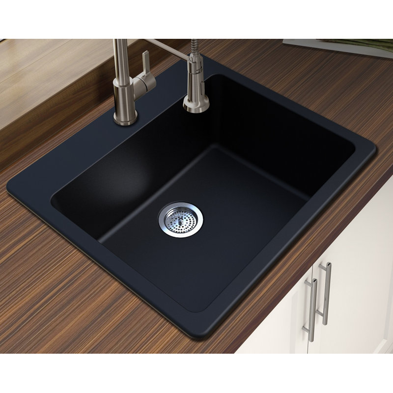 Granite 25" L x 22" W Dual Mount Kitchen Sink, Black