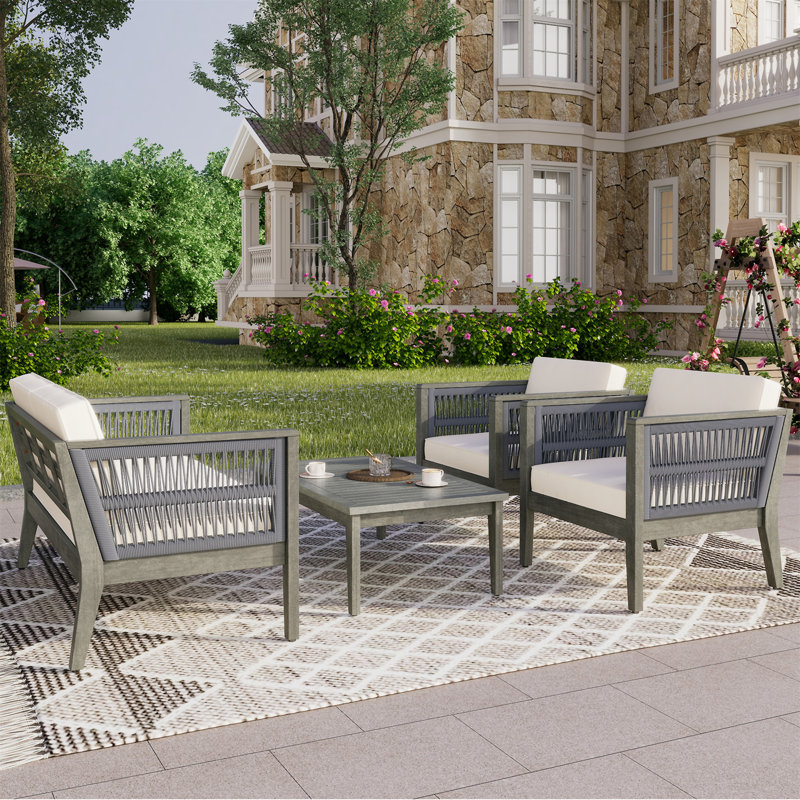 Ensemble de meubles de patio 4 pièces en bois d'acacia