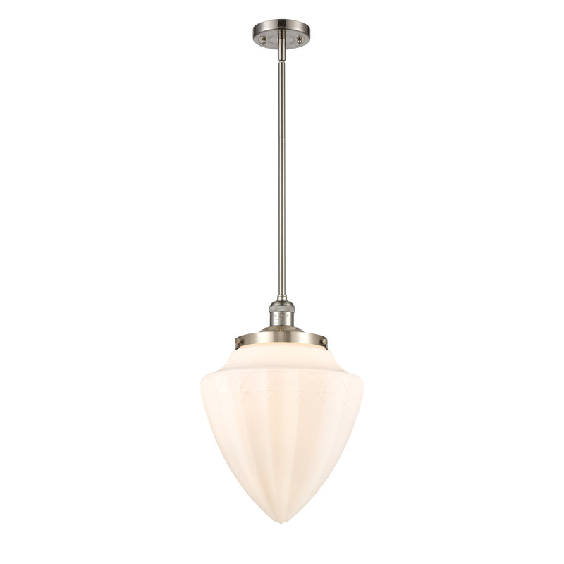 Luminaire suspendu géométrique unique 1 lumière, Nickel satiné brossé, Blanc mat