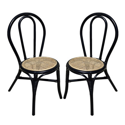 Ensemble de 2 chaises de salle à manger en rotin noir 15,5 x 20,5 x 35,5 po
