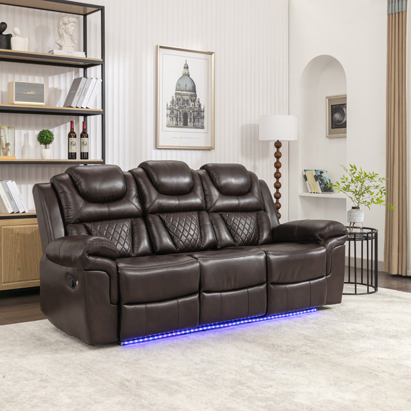 Fauteuil inclinable manuel de cinéma maison avec console centrale et bande lumineuse à DEL pour le salon, Brun