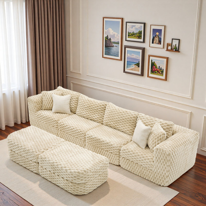 Canapé modulaire modulaire avec deux repose-pieds mobiles, Polyester beige