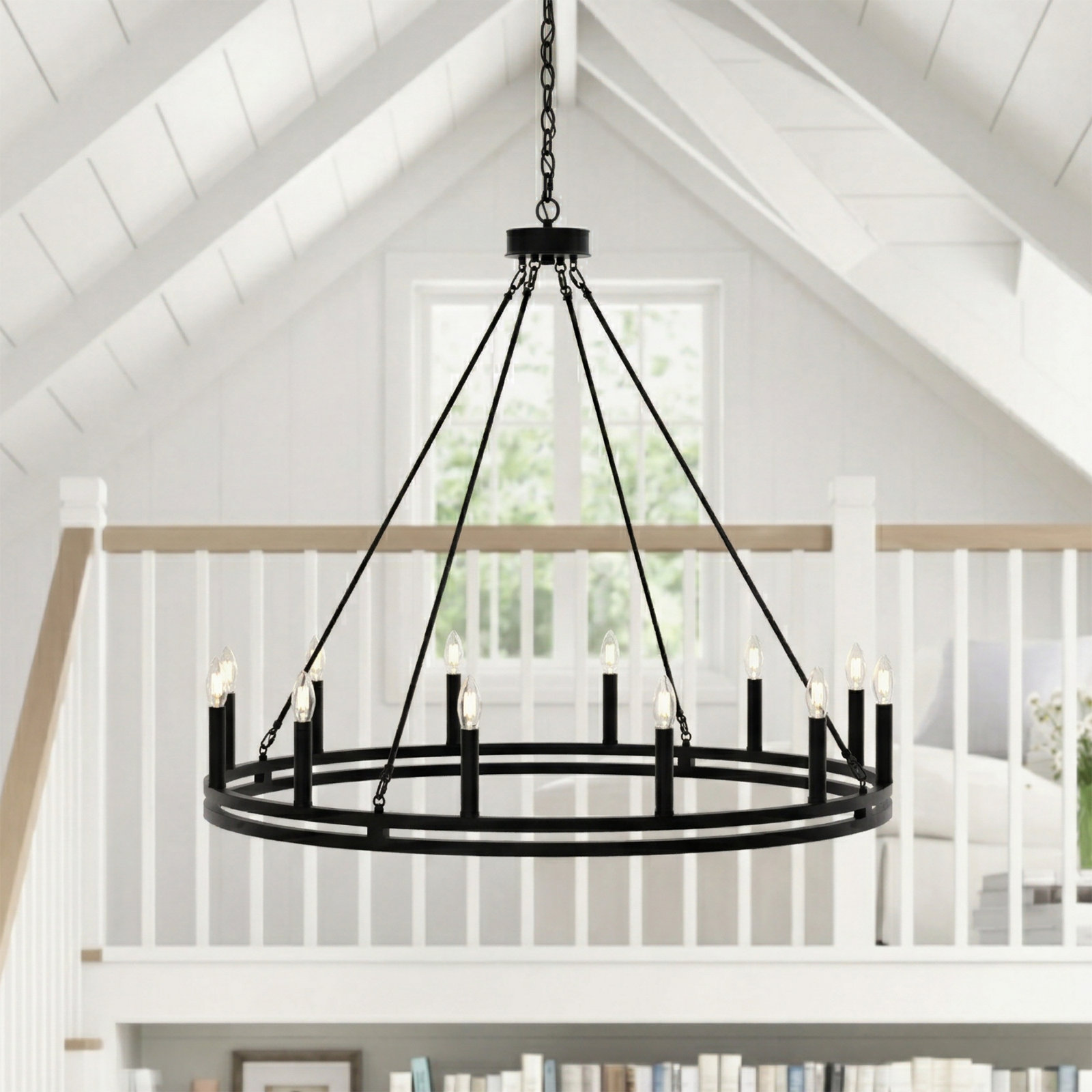 Madalyn 12 - Light Candle Style Wagon Wheel Chandelier, Ebony