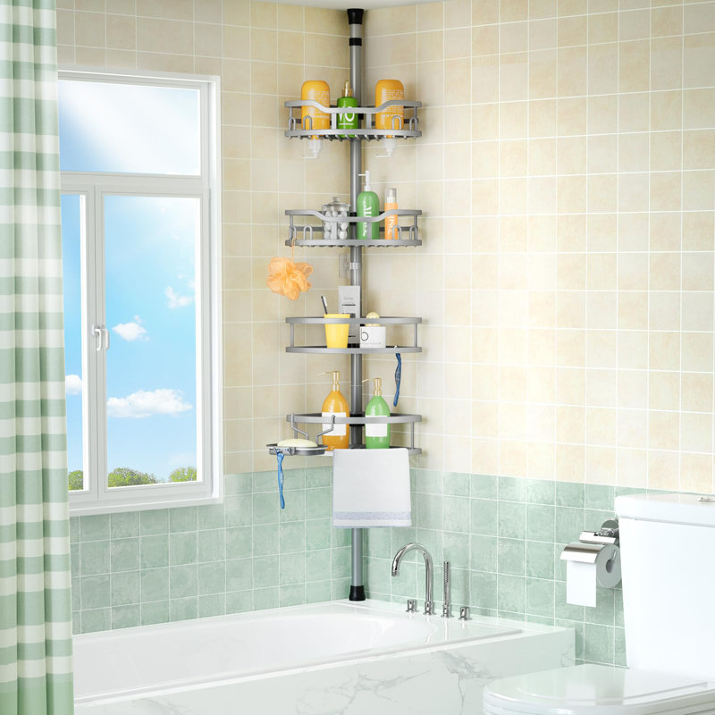 Barre de tension de coin pour chariot de douche: tablettes de rangement de salle de bain à 4 niveaux antirouille