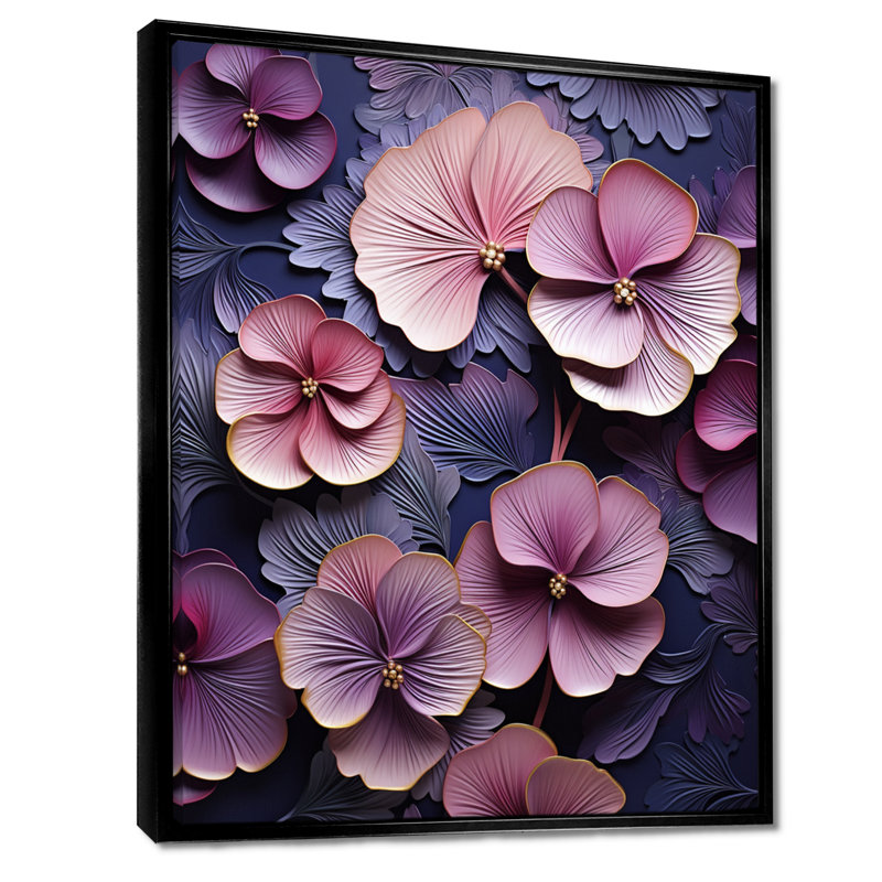 Rétro fleurs violettes - art mural violet, H 20 po x l 12 po x P 1 po, Toile avec cadre flottant noir