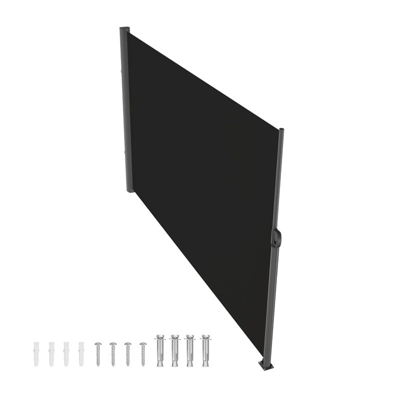 Auvent rétractable latéral, 71 x 118 po, tissu en polyester 280 g, 1 pièce, écran d'intimité, noir, imperméable et protection UV