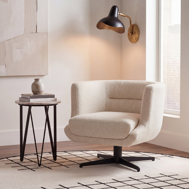 Fauteuil demi-tonneau pivotant de 27,17 po Arnelle, 100% polyester crème