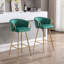 Ensemble de 2 tabourets de bar avec repose-pieds chromé, velours et pieds dorés, conception simple-129517114