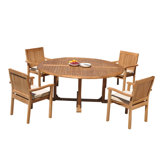6 Seats 7 Pcs Grade-A Teak Wood Dining Set: 72" Round Table And 6 Leveb Stacking Arm Chairs #11LV1706