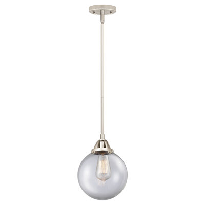 Nouveau - Mini luminaire suspendu à tige 1 lumière 8 "Alfonsa - Nouveau - 2 ampoules DEL - Finition chrome poli - Abat-jour granuleux