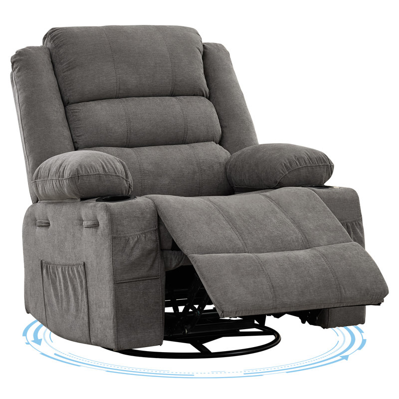 Fauteuil inclinable pivotant à 360 ° avec porte-gobelet et siège profond rembourré pour le salon, Lin gris