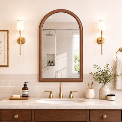 Arched Wall Mirror 24 x 36 Inch Solid Wood Framed Mirror for Bathroom Bedroom Living Room Entryway