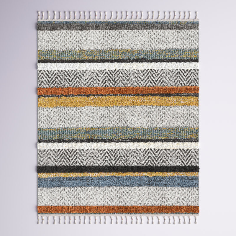 Northborough Moroccan Machine Woven Orange/Yellow/Grey Area Rug, Rectangle 9'2" x 12'