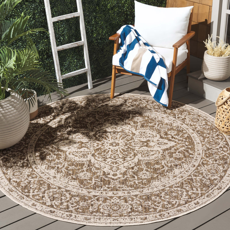 Tapis oriental beige / crème Danya, Rond 6 pi 7 po