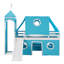 Lit mezzanine avec tente et tour Blue Slide