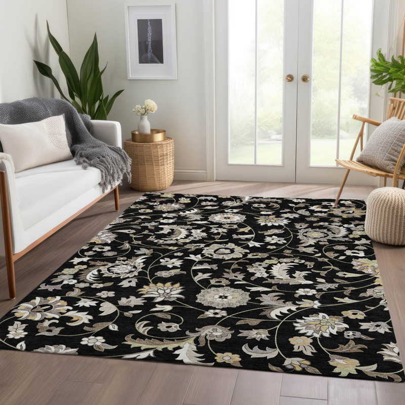 Tapis floral Goulven AMF1006 lavable à la machine de qualité supérieure, Rectangle 9 pi x 12 pi