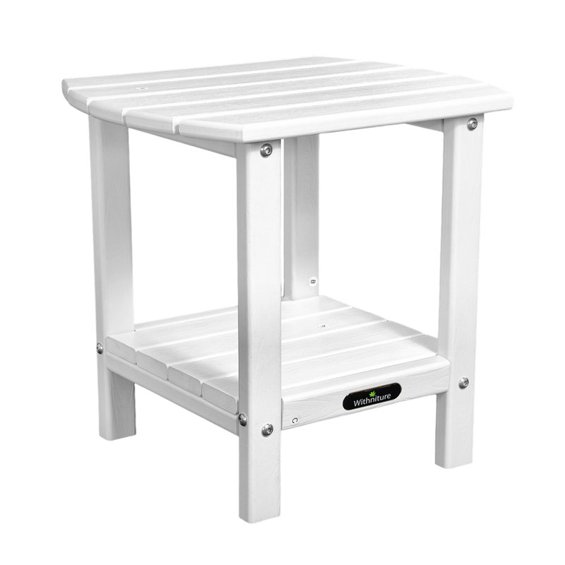 Outdoor End Table, HDPE Small Patio Side Tables for Outside,White