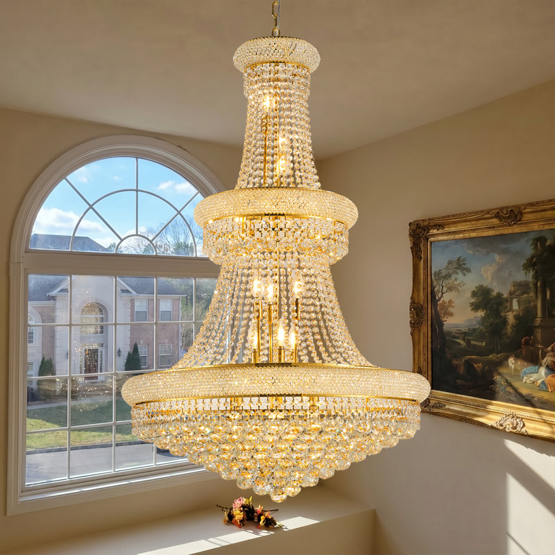 32-Inch K9 Crystal Chandelier Lighting for Dining Room, Modern Luxury 27-Light French Empire Ceiling Light for Living Room, Staircase, Foyer & Entryway, Gold