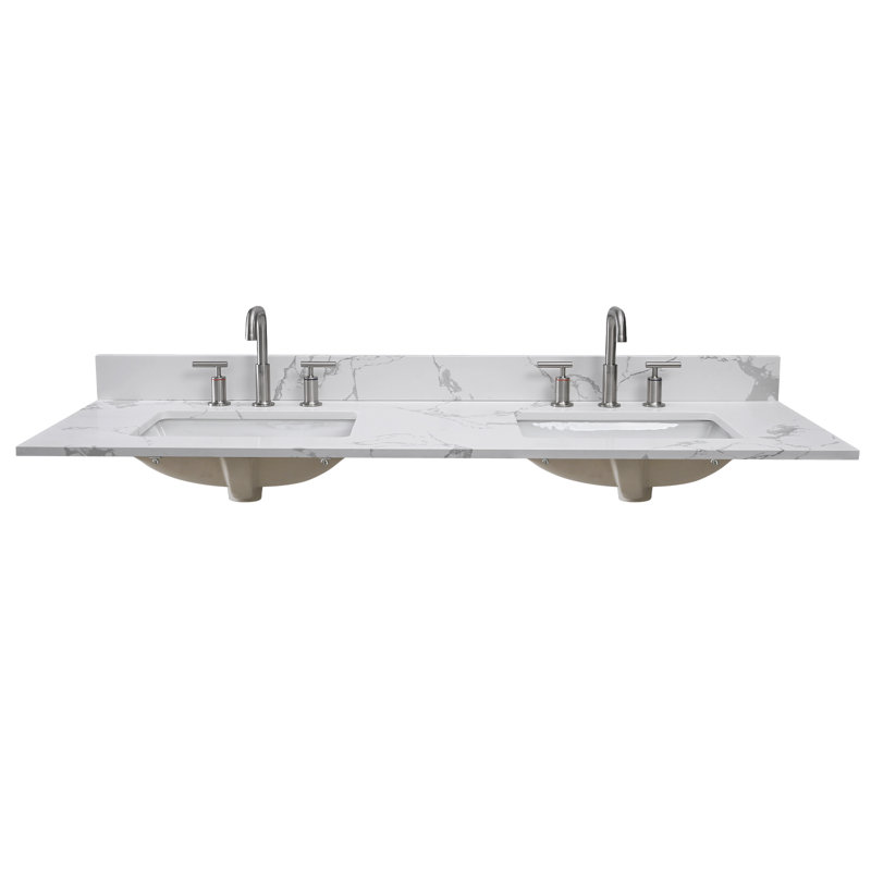 61 Marble Material 2 Double Bathroom Vanity Top With Yes Sink And Faucet
