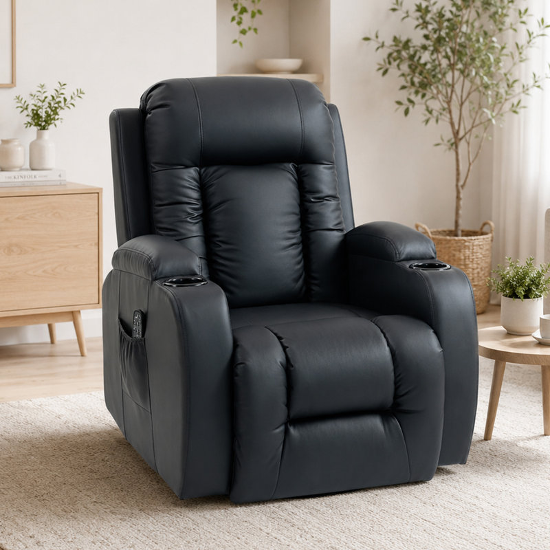82cm Wide Swivel, Black Faux Leather