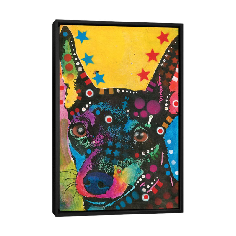 «Miniature Pinscher», impression sur toile, H 26 po x l 18 po x P 1,5 po, Toile encadrée noire, Pas de tapis