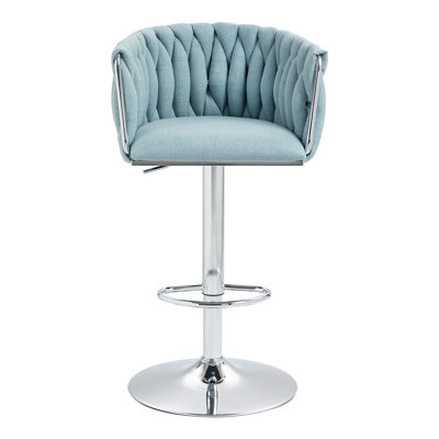 Ensemble de 2 tabourets de bar pivotants en tissu à 360 ° avec tabourets de bar réglables à hauteur de comptoir avec dossier tissé et repose-pieds chromés pour îlot de cuisine, café et pub