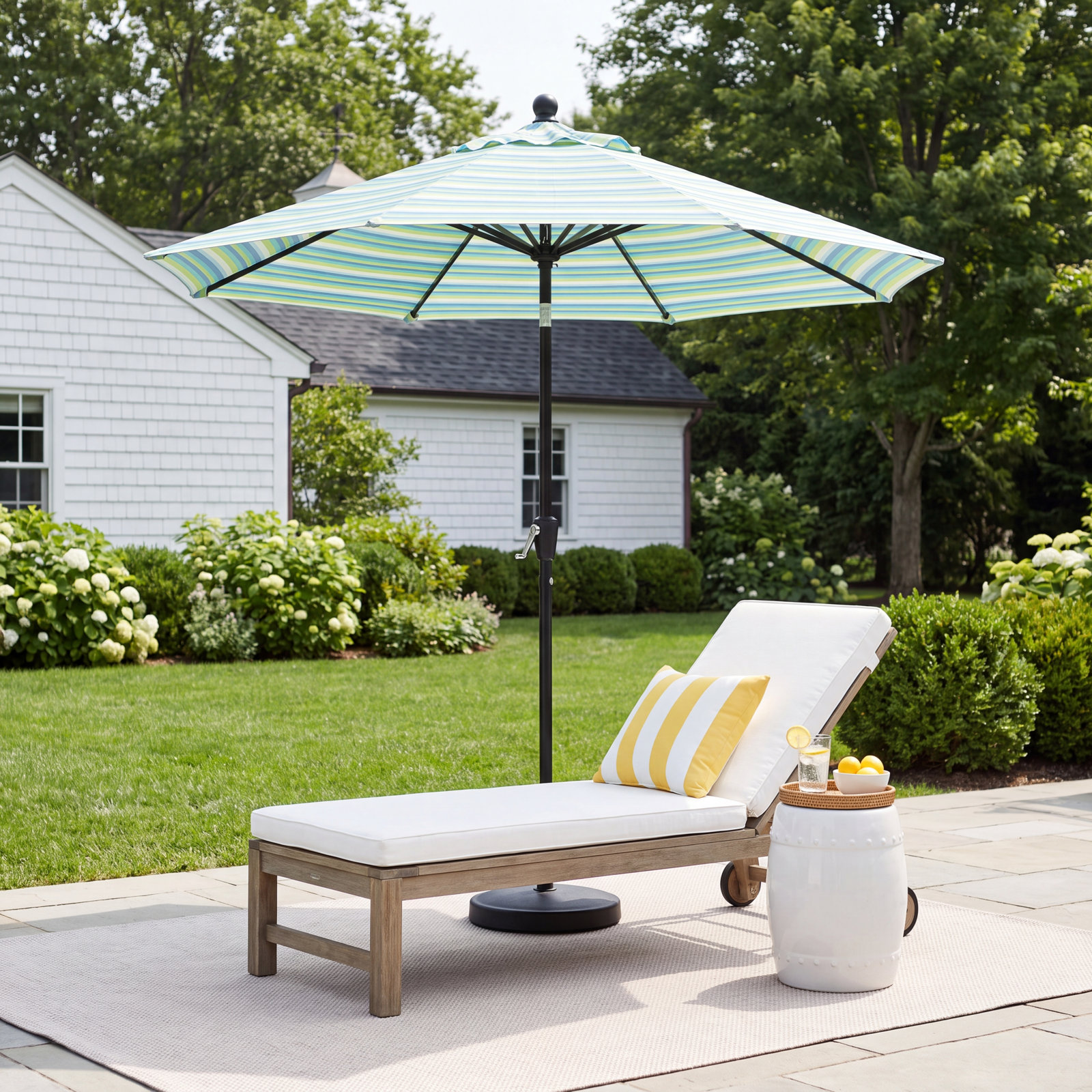 Garita 108'' Market Sunbrella® Umbrella, Seville Seaside Stripe Sunbrella®, Stone Black