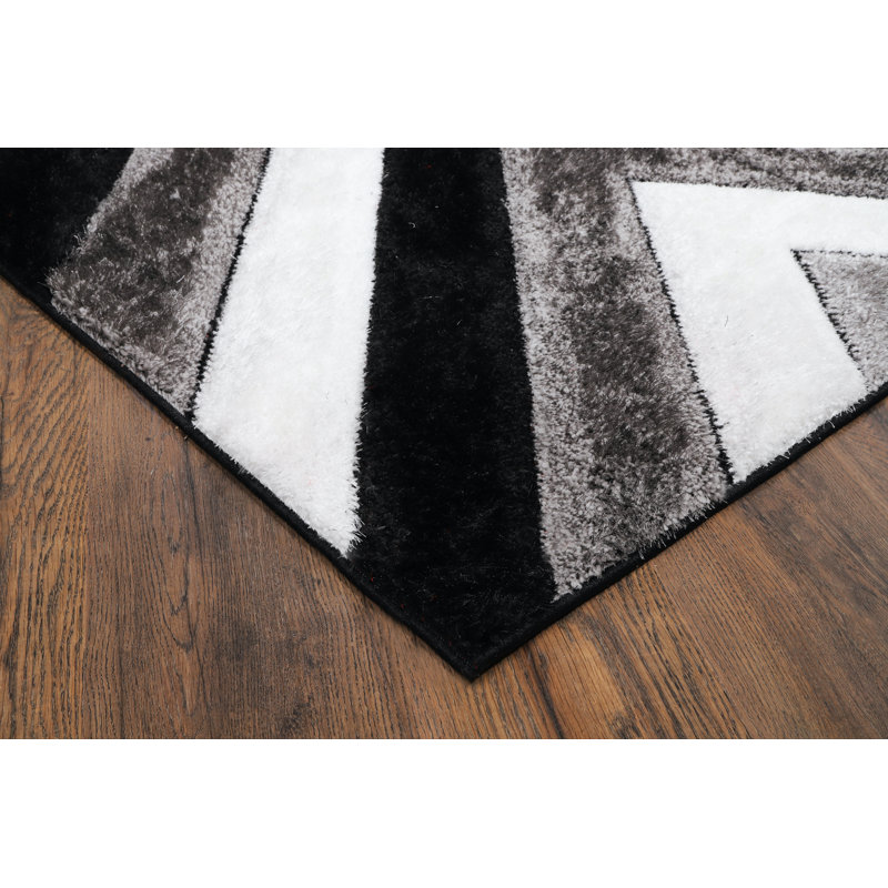 Hajredin Collection Black/Grey Abstract Angle Area Rug, 8' X 10', Round 7'7"