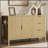 Wave-Pattern Sideboard with 3 Drawers, Large Storage Buffet Cabinet with Hooks and Extra Center Leg-444702143