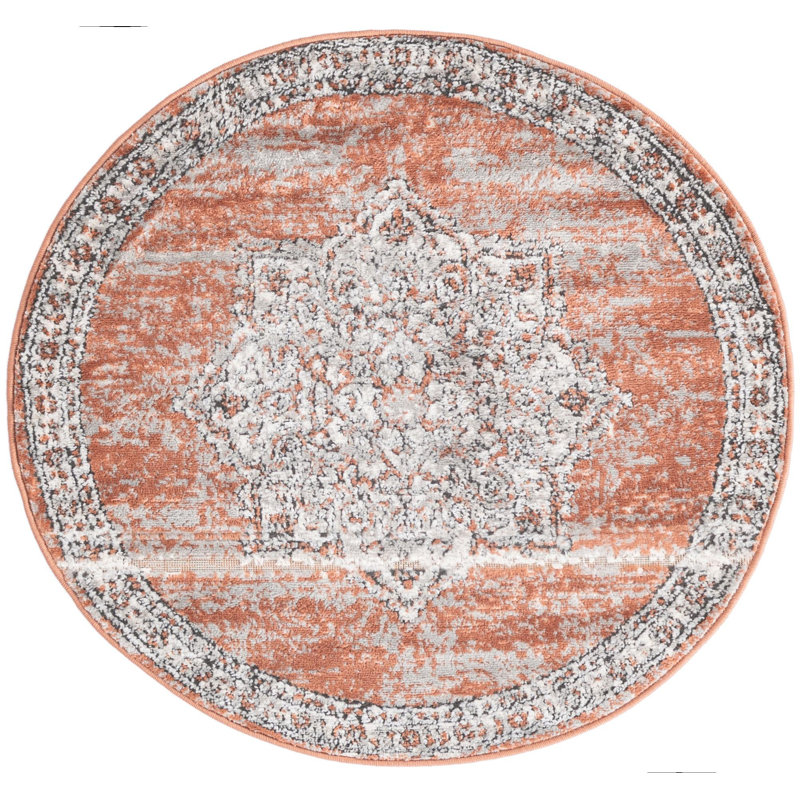Tapis rose saumon / ivoire / bleu Weingartner, Rond 5 pi 3 po