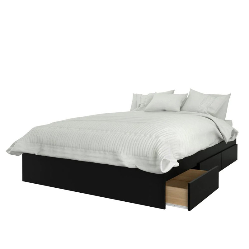 Lit plateforme avec rangement Bourquin, Double, Noir