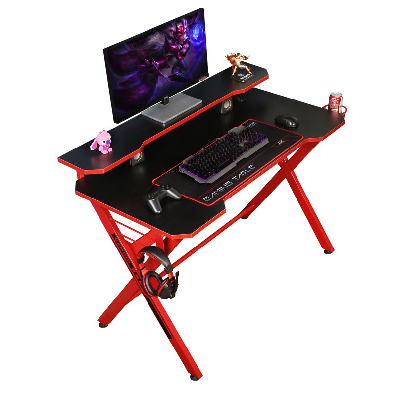 Premium Gaming Desk with Hutch – Sturdy Design & Extra Storage, Red