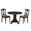 Ensemble table et chaises de cuisine 3 pièces comprenant une table ronde à pied central et 2 chaises de salle à manger en similicuir, 107 x 107 cm, noir-713939302-713939304-798067703