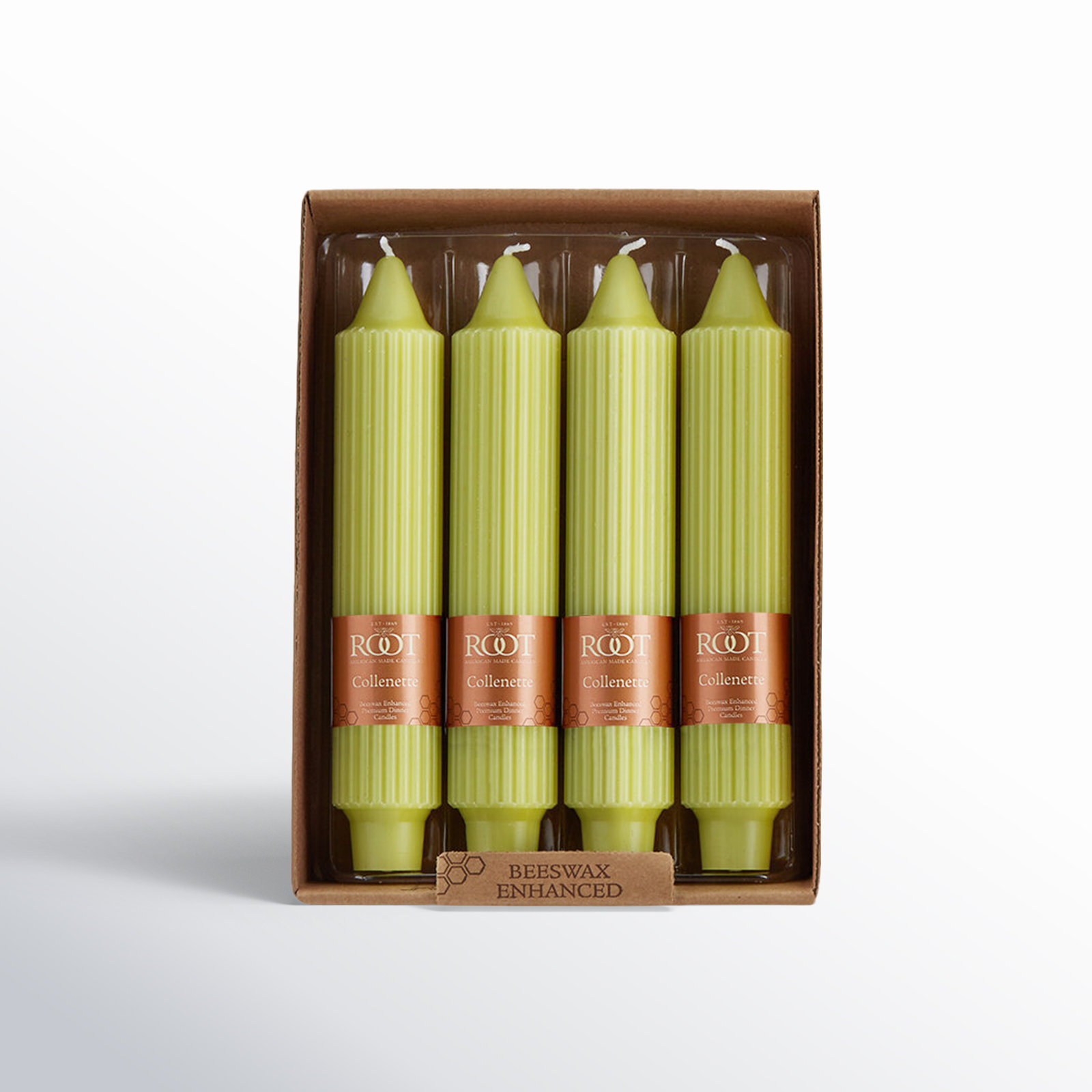 Grecian Collenette Unscented Taper Candle, Willow, 7" H x 1.25" W x 1.25" D
