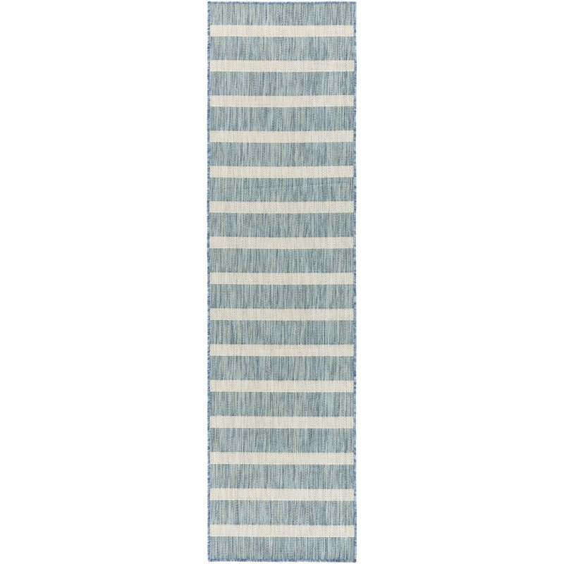 Tapis intérieur / extérieur rectangulaire Shaila, Bleu, Tapis de couloir 2 pi 2 po x 8 pi