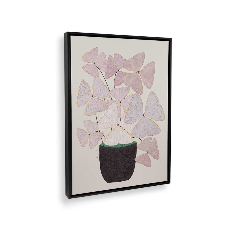 «Botanical Clover Pot» par El buen limon, L 24 po x H 32 po, Framed Canvas, Noir