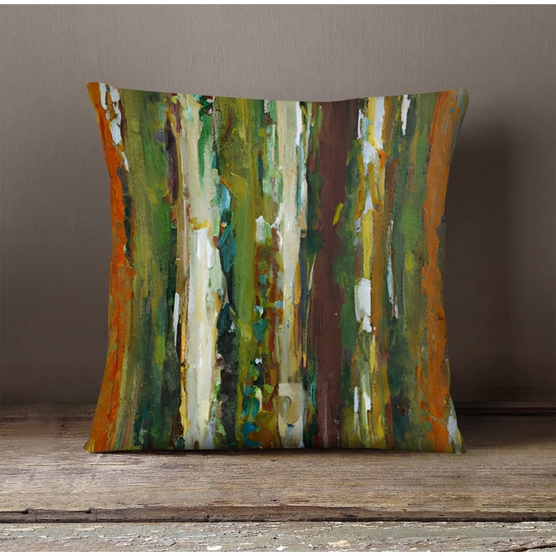 Throw Pillow With Insert, 16"H x 16"W, Green/Orange Striped/Abstract 1