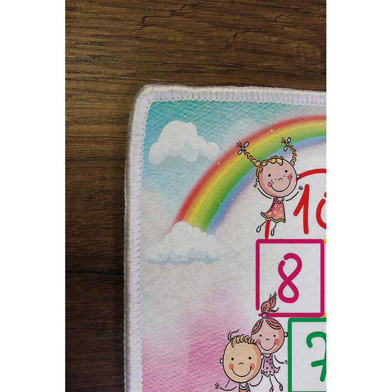 Tapis blanc / rose en polyester tissé à la machine Abbeydale, Rectangle 2 pi 7 po x 3 pi 11 po